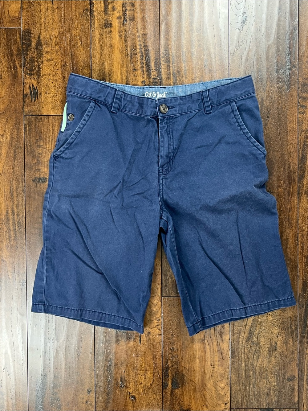 Cat & Jack Flat Front Blue Chino Adjustable Waist Shorts Boys Size 18.